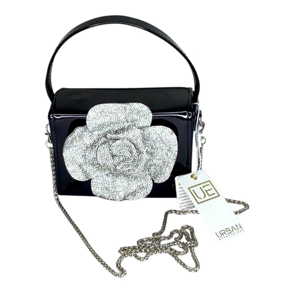 Urban Expressions Black and Silver Rose Floral Bag Wedding Guest